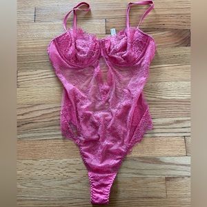 Victoria secret pink lace body suit Size Large